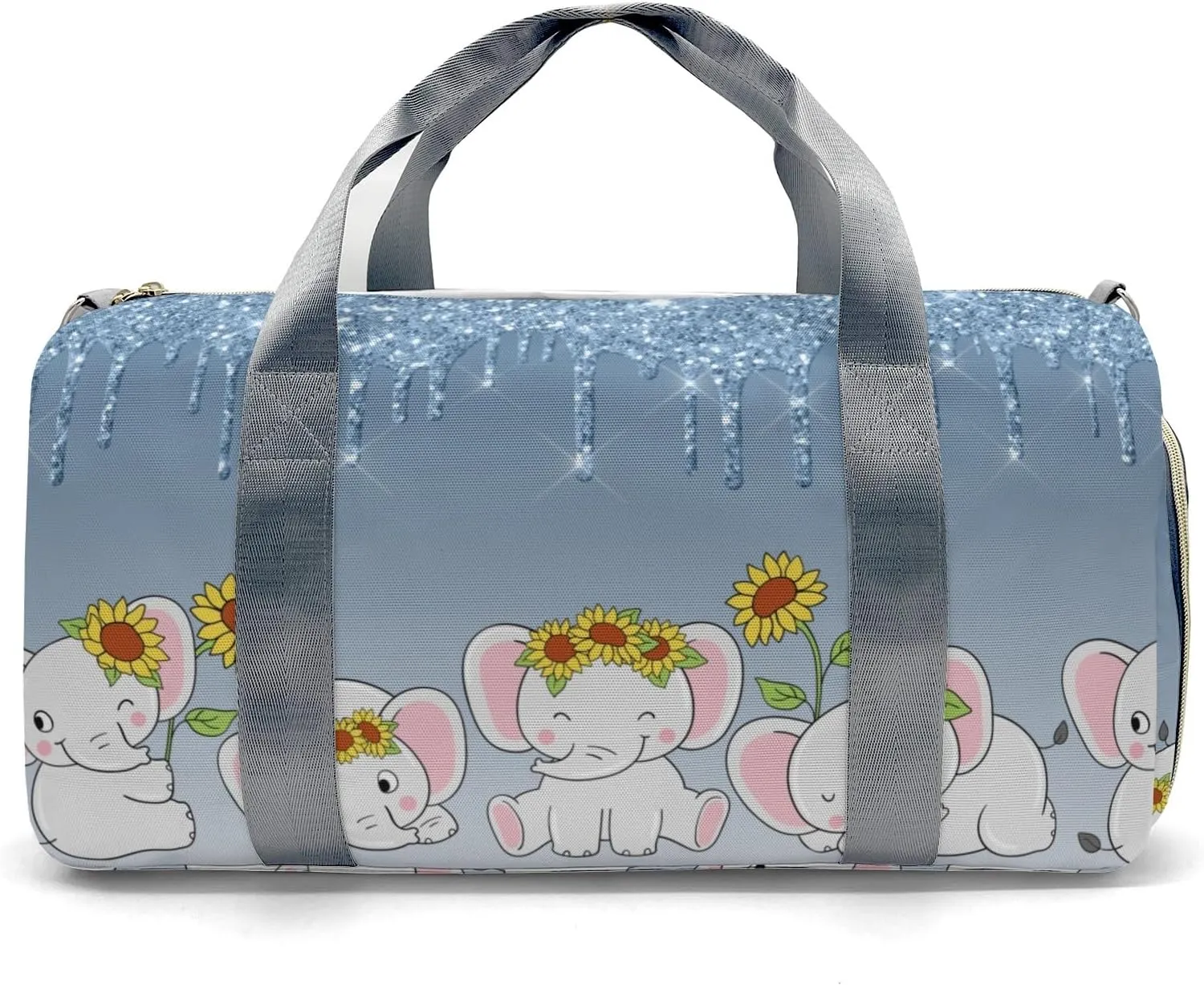 Personalized Name Duffel Bag Dripping Blue Glitter Elephant Sunflower On-the-Go Fitness: Travel Bags Designed for Active Living