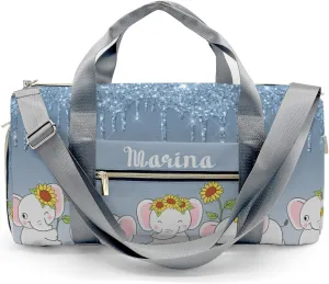 Personalized Name Duffel Bag Dripping Blue Glitter Elephant Sunflower On-the-Go Fitness: Travel Bags Designed for Active Living
