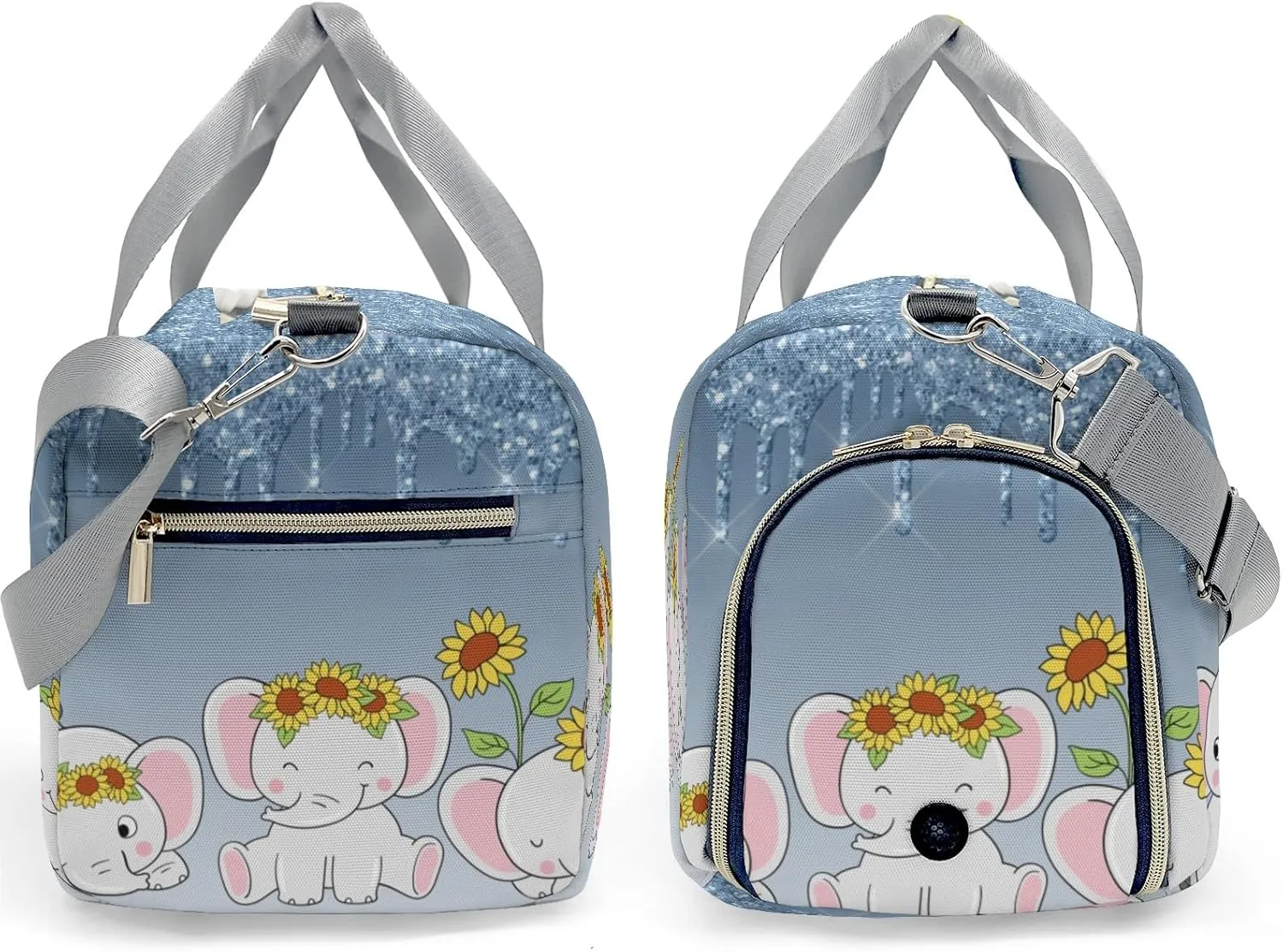 Personalized Name Duffel Bag Dripping Blue Glitter Elephant Sunflower On-the-Go Fitness: Travel Bags Designed for Active Living