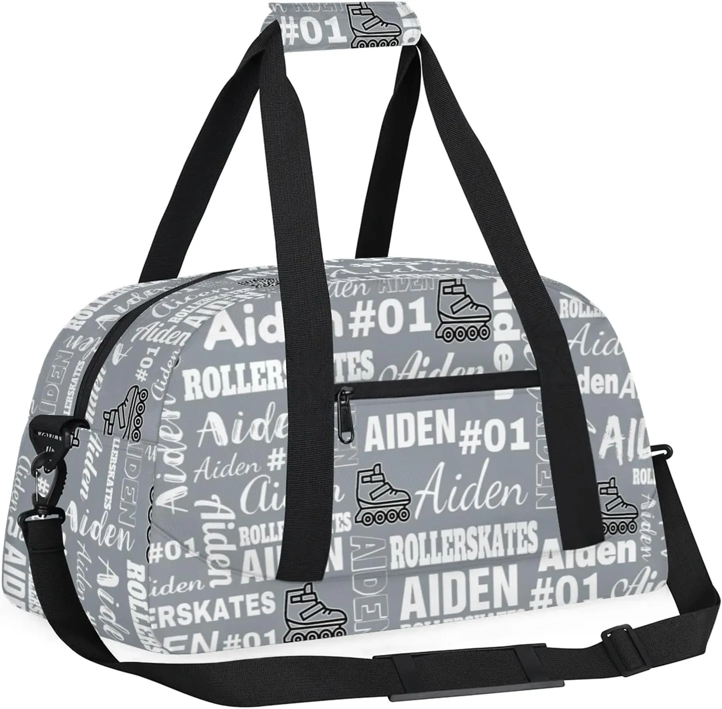 Personalized Name Roller Skates Duffle Bags Custom Number Sports Gym Bag Weekender Overnight Training Bag, Gray