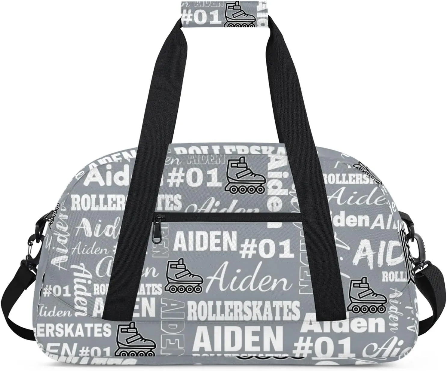 Personalized Name Roller Skates Duffle Bags Custom Number Sports Gym Bag Weekender Overnight Training Bag, Gray