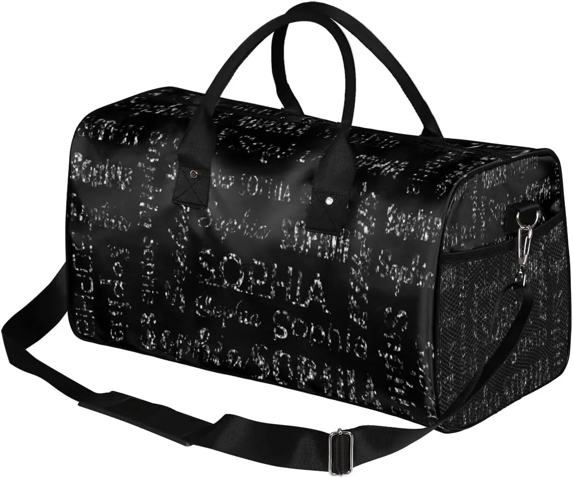 Personalized Name Travel Duffel Bag, Custom Gym Bag for Women Men, Black Overnight Weekend Bags, Dance Bag, Honeymoon Bag Personalized Gift, Black Glitter