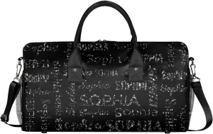 Personalized Name Travel Duffel Bag, Custom Gym Bag for Women Men, Black Overnight Weekend Bags, Dance Bag, Honeymoon Bag Personalized Gift, Black Glitter
