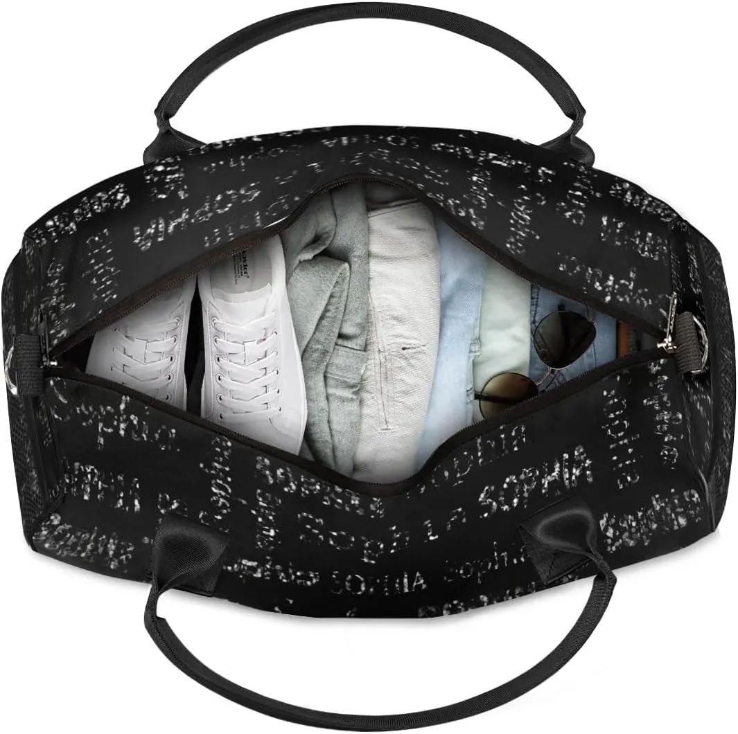 Personalized Name Travel Duffel Bag, Custom Gym Bag for Women Men, Black Overnight Weekend Bags, Dance Bag, Honeymoon Bag Personalized Gift, Black Glitter