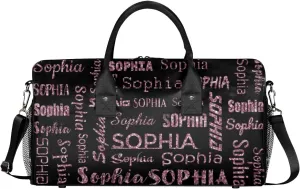Personalized Name Travel Duffel Bag, Custom Gym Bag for Women Men, Black Overnight Weekend Bags, Dance Bag, Honeymoon Bag Personalized Gift, Dark Pink Glitter