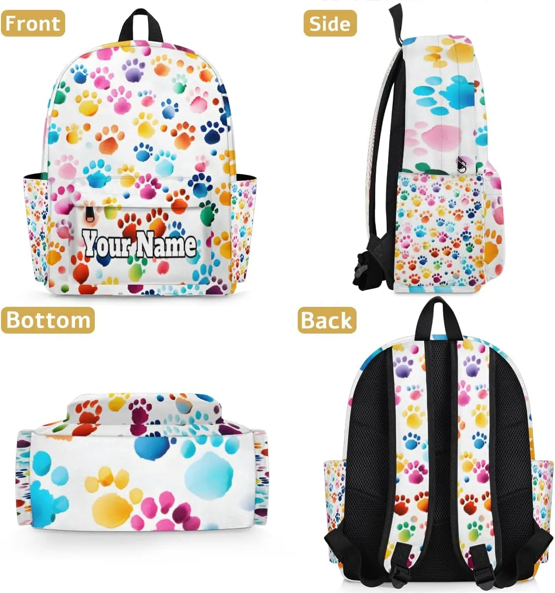 Personalized Paw Print Colorful Preschool Toddler Backpack for Boys Girls Custom Kids Name Small Bookbags Kindergarten Elementary Backpack, Paw Print