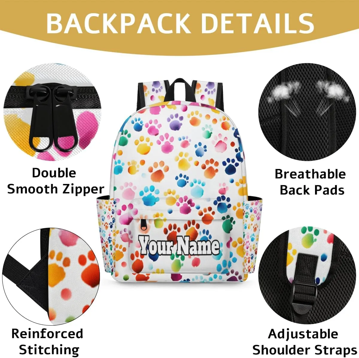 Personalized Paw Print Colorful Preschool Toddler Backpack for Boys Girls Custom Kids Name Small Bookbags Kindergarten Elementary Backpack, Paw Print