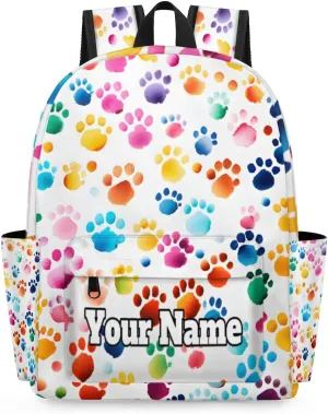 Personalized Paw Print Colorful Preschool Toddler Backpack for Boys Girls Custom Kids Name Small Bookbags Kindergarten Elementary Backpack, Paw Print