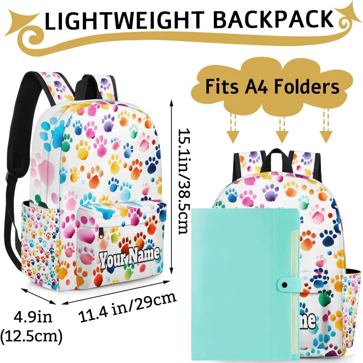 Personalized Paw Print Colorful Preschool Toddler Backpack for Boys Girls Custom Kids Name Small Bookbags Kindergarten Elementary Backpack, Paw Print