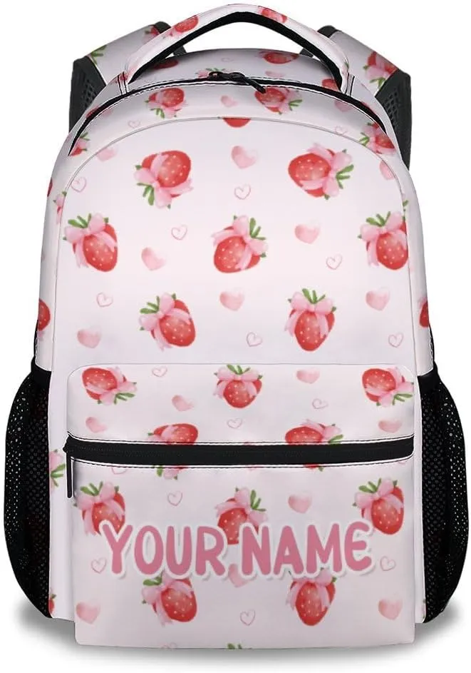 Personalized School Bag for Girls - Pink Durable Aesthetic Kid Backpack - 17 Inch Large Capacity Strawberry Bookbag for School, Travel and Camp