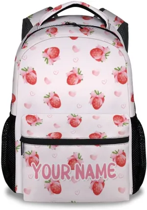 Personalized School Bag for Girls - Pink Durable Aesthetic Kid Backpack - 17 Inch Large Capacity Strawberry Bookbag for School, Travel and Camp