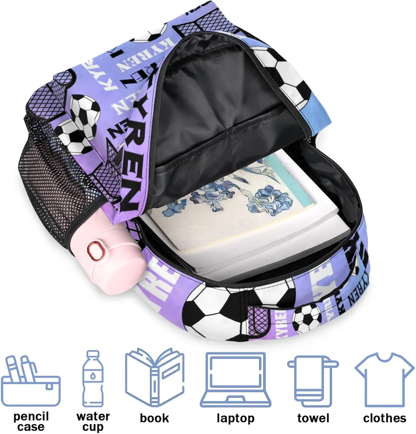 Personalized Soccer Backpack for Men Women, Custom Name Sports Bag Backpack, Laptop Backpacks Daypack for Travel Camping, Colorful