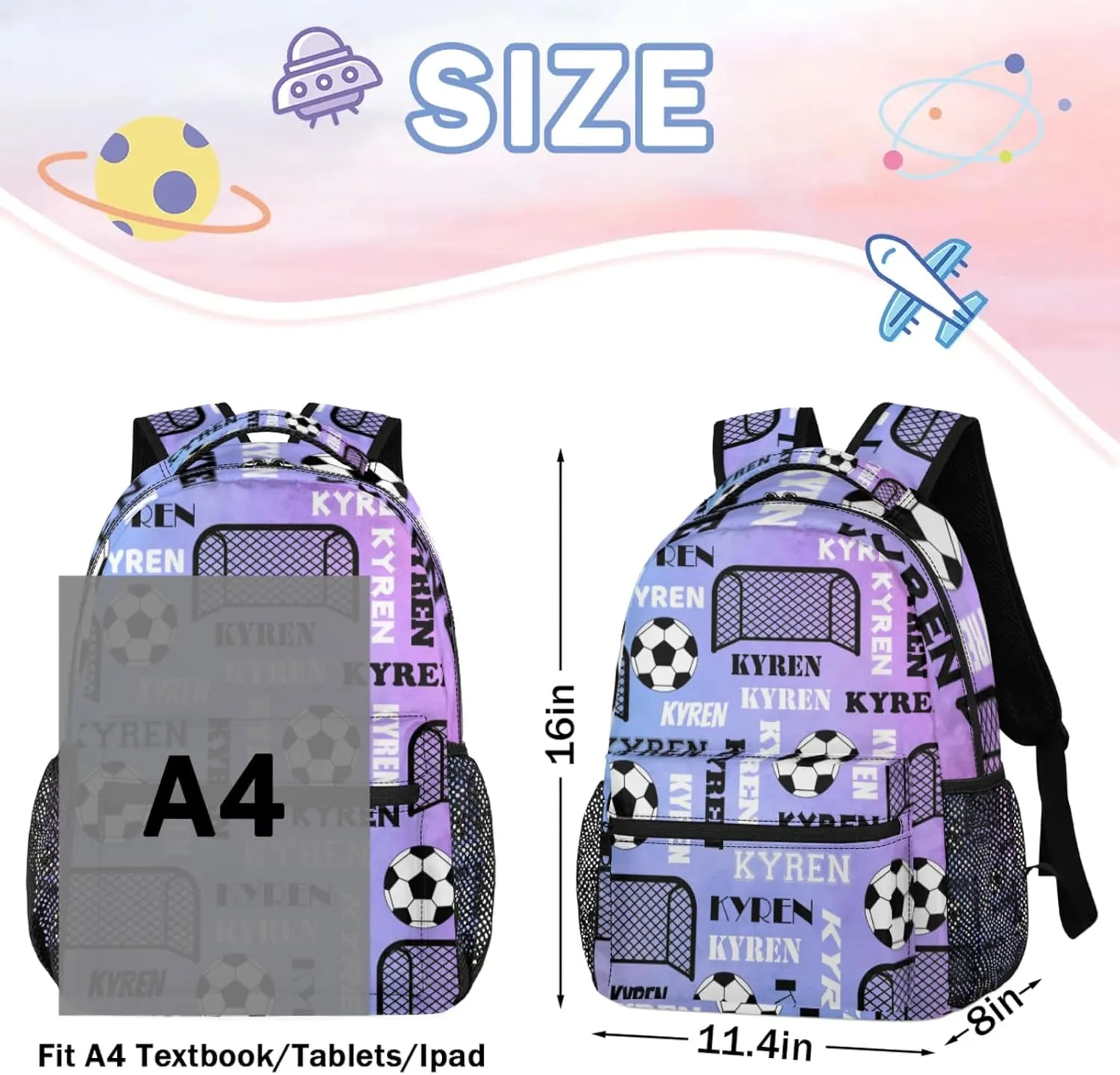 Personalized Soccer Backpack for Men Women, Custom Name Sports Bag Backpack, Laptop Backpacks Daypack for Travel Camping, Colorful