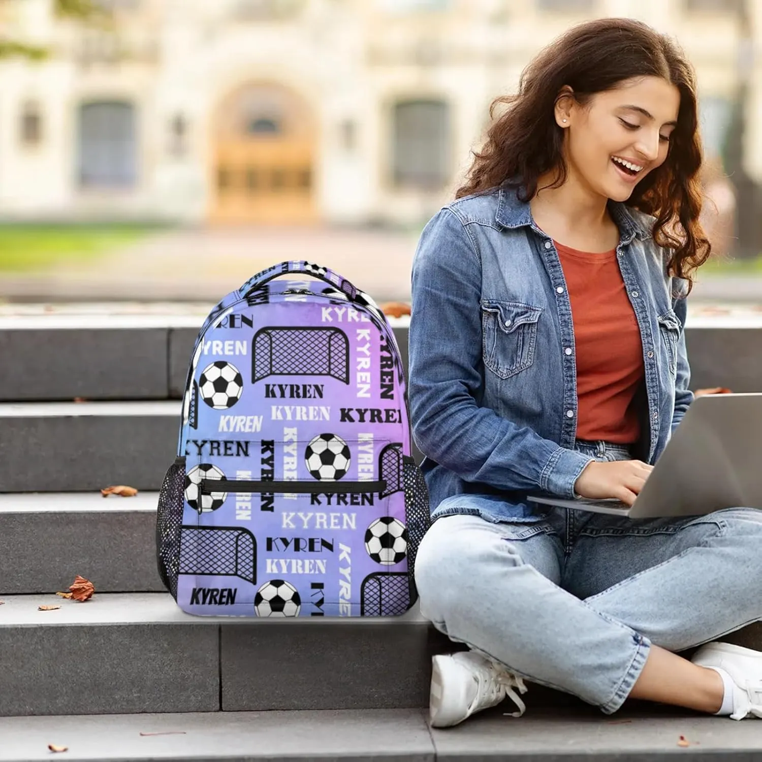 Personalized Soccer Backpack for Men Women, Custom Name Sports Bag Backpack, Laptop Backpacks Daypack for Travel Camping, Colorful