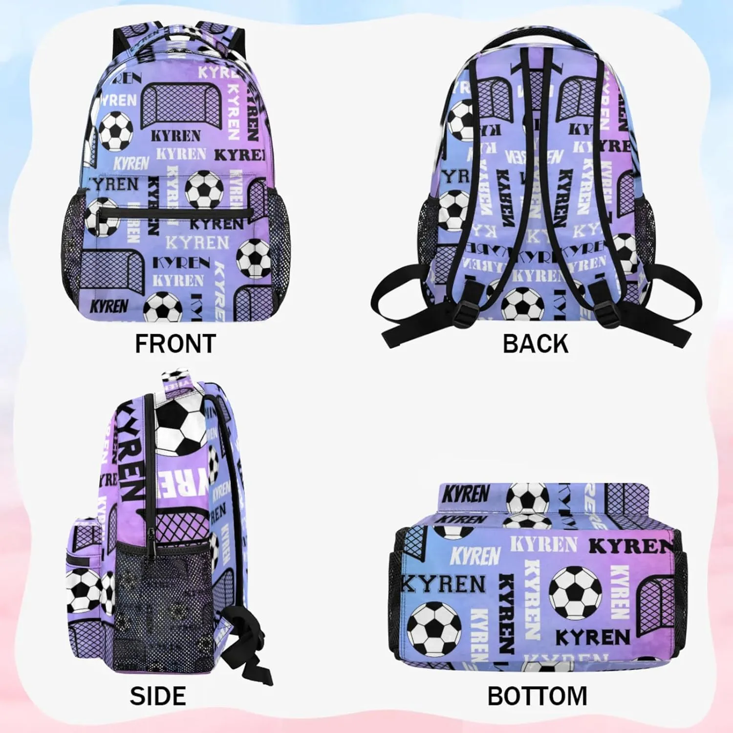 Personalized Soccer Backpack for Men Women, Custom Name Sports Bag Backpack, Laptop Backpacks Daypack for Travel Camping, Colorful