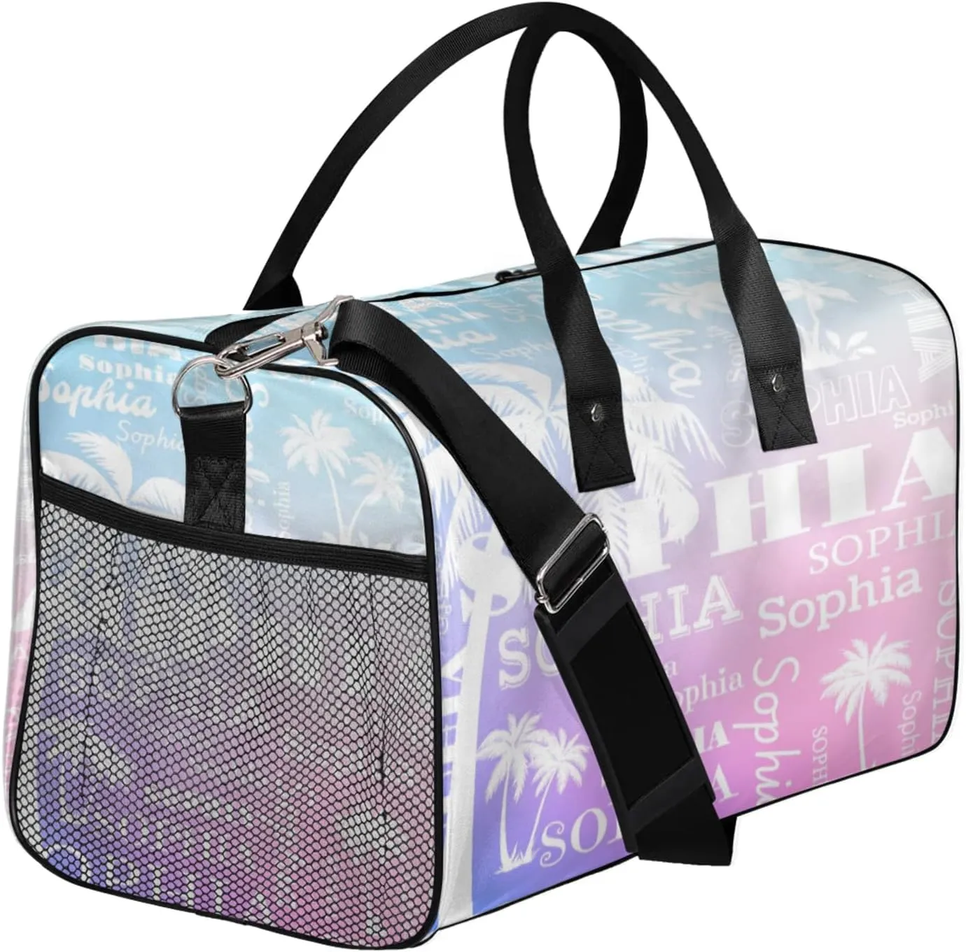 Personalized Sport Duffel Bag with Name, Coconut Tree Custom Weekender Bag Sleepover Bags for Cheer Dance Ballets Gymnastics, Cut Glitter Pattern