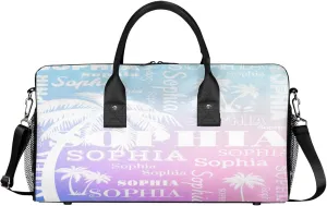 Personalized Sport Duffel Bag with Name, Coconut Tree Custom Weekender Bag Sleepover Bags for Cheer Dance Ballets Gymnastics, Cut Glitter Pattern