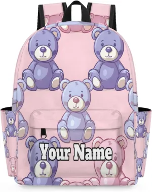 Personalized Teddy Bear Preschool Toddler Backpack for Boys Girls Custom Kids Name Small Bookbags Kindergarten Elementary Backpack, Cute Bear Dolls Print