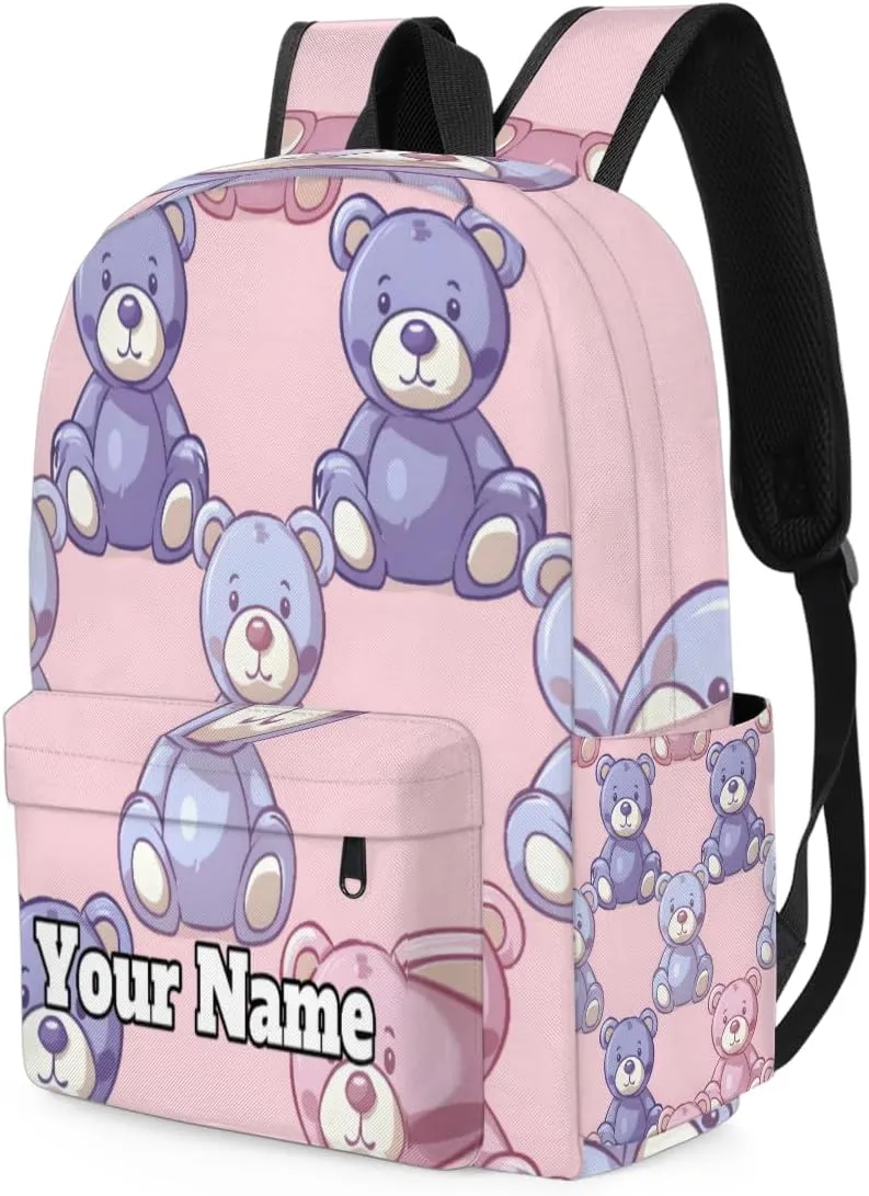 Personalized Teddy Bear Preschool Toddler Backpack for Boys Girls Custom Kids Name Small Bookbags Kindergarten Elementary Backpack, Cute Bear Dolls Print