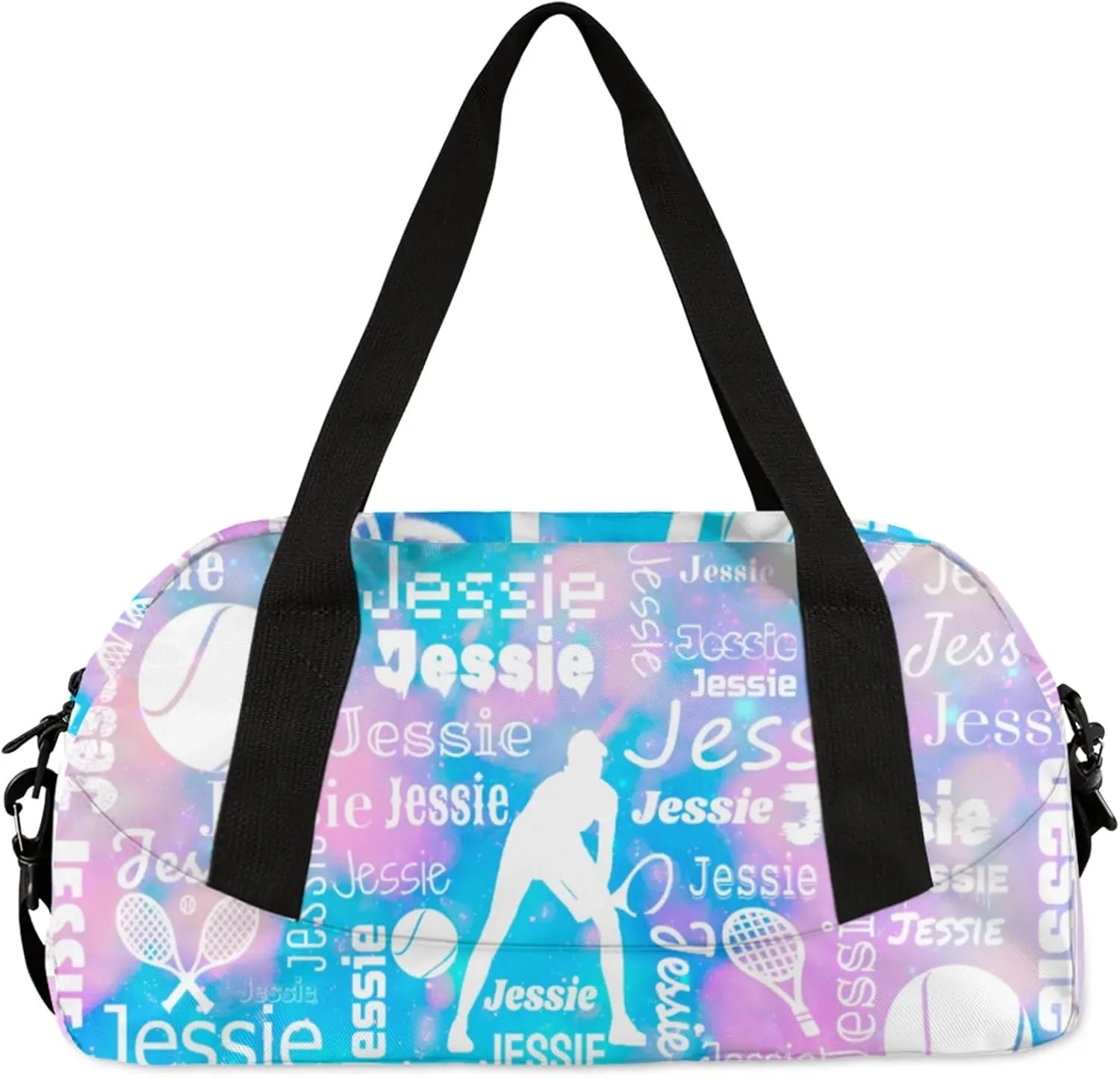 Personalized Tennis Sport Duffel Bag Custom Sports Bag Travel Overnight Shoulder Bags Customized Gifts for Women Men, Blue Pink Glitter