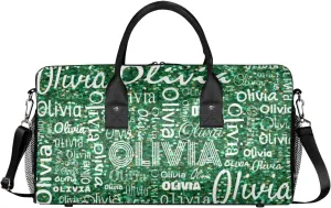Personalized Travel Duffel Bag for Women Men, Custom Gym Duffel Bags with Name Cheer Sports Overnight Weekender Bags, Grass Green Glitter Birthday Gift (No Glitter)