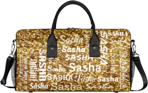 Personalized Travel Duffel Bag for Women Men, Custom Name Gym Duffel Bags Sports Overnight Weekender Bags Personalized Gifts, Dark Gold Glitter (No Glitter)