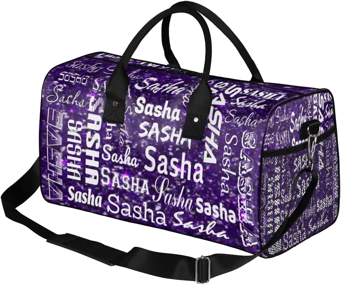 Personalized Travel Duffel Bag for Women Men, Custom Name Gym Duffel Bags Sports Overnight Weekender Bags Personalized Gifts, Deep Purple Glitter (No Glitter)