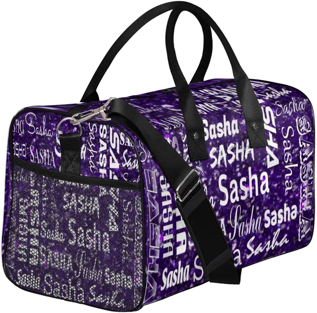 Personalized Travel Duffel Bag for Women Men, Custom Name Gym Duffel Bags Sports Overnight Weekender Bags Personalized Gifts, Deep Purple Glitter (No Glitter)