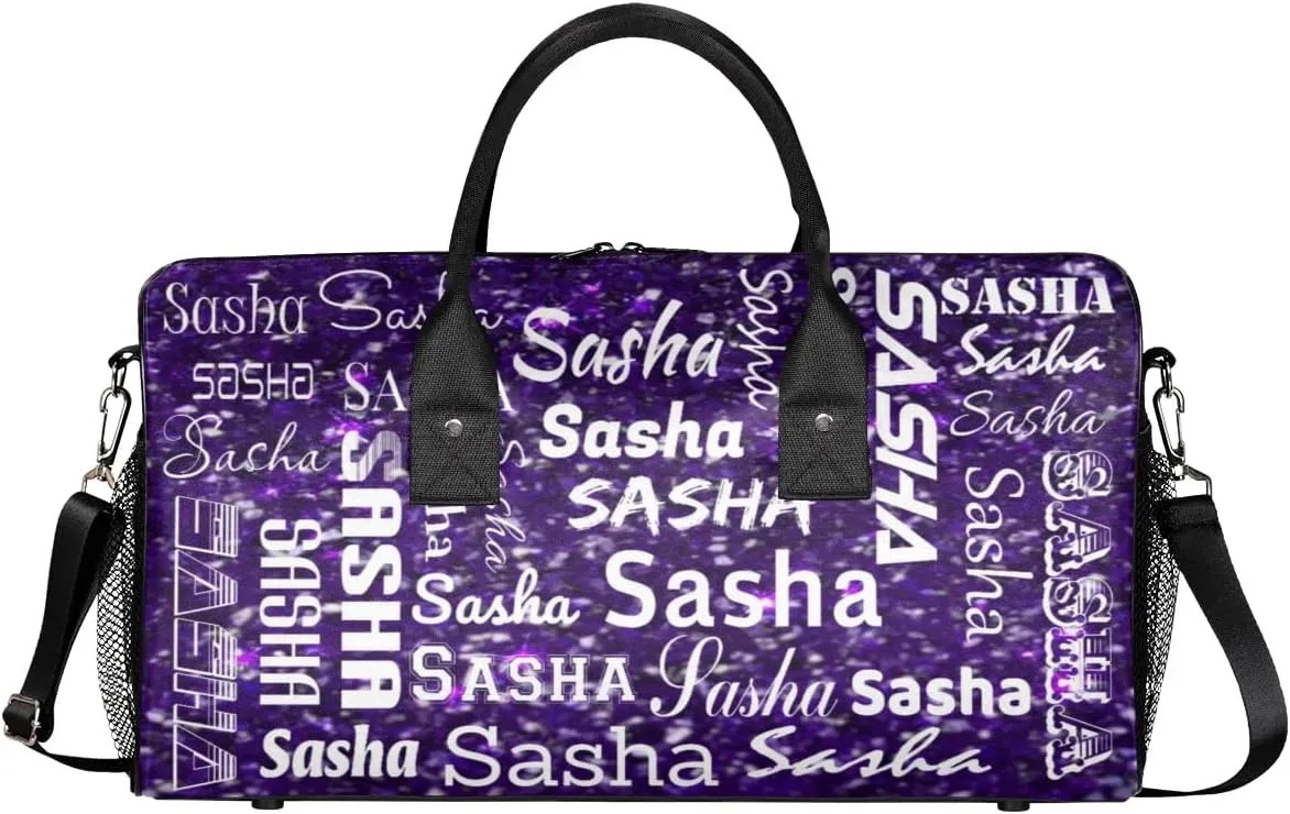Personalized Travel Duffel Bag for Women Men, Custom Name Gym Duffel Bags Sports Overnight Weekender Bags Personalized Gifts, Deep Purple Glitter (No Glitter)