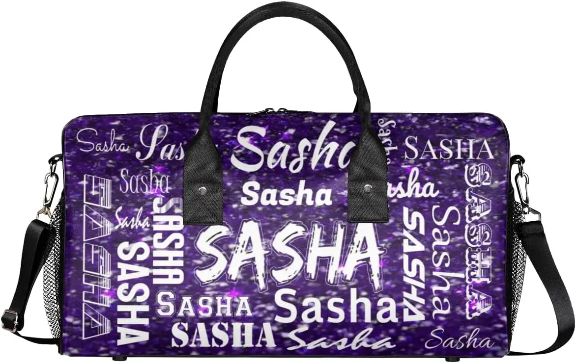 Personalized Travel Duffel Bags with Name, Custom Gymnastics Cheer Dance Gym Duffel Bag for Women Men Overnight Weekender Bag Birthday Gifts, Deep Purple Glitter (No Glitter)
