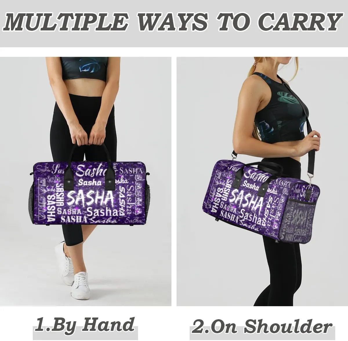 Personalized Travel Duffel Bags with Name, Custom Gymnastics Cheer Dance Gym Duffel Bag for Women Men Overnight Weekender Bag Birthday Gifts, Deep Purple Glitter (No Glitter)