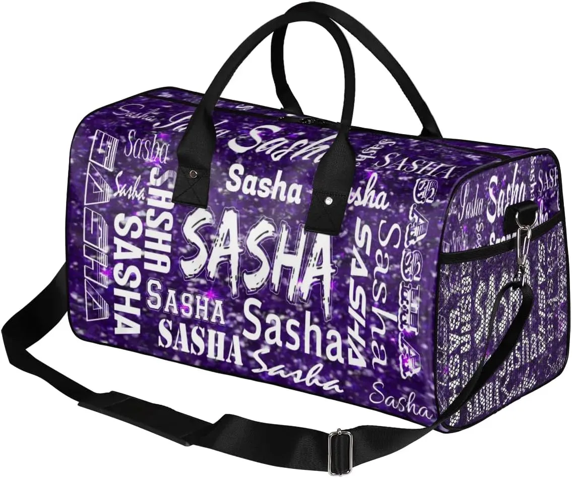 Personalized Travel Duffel Bags with Name, Custom Gymnastics Cheer Dance Gym Duffel Bag for Women Men Overnight Weekender Bag Birthday Gifts, Deep Purple Glitter (No Glitter)