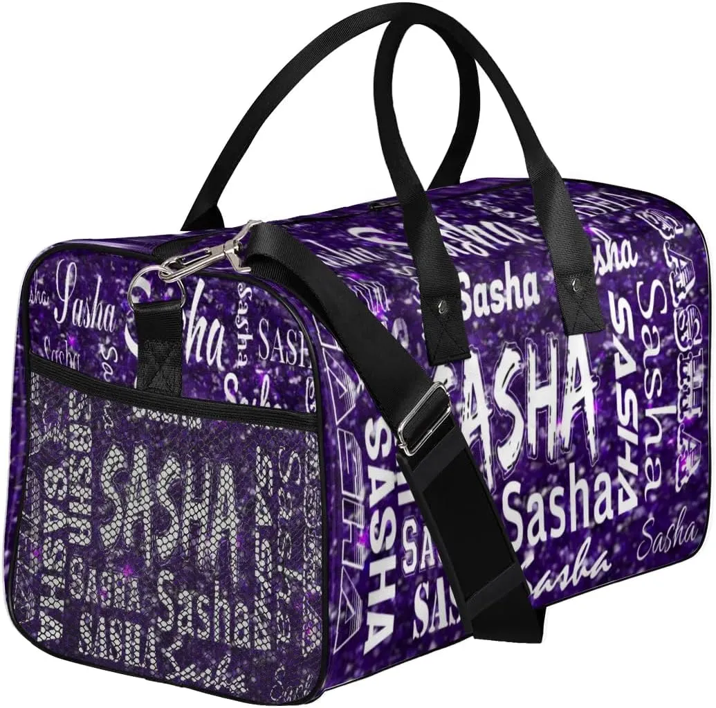 Personalized Travel Duffel Bags with Name, Custom Gymnastics Cheer Dance Gym Duffel Bag for Women Men Overnight Weekender Bag Birthday Gifts, Deep Purple Glitter (No Glitter)