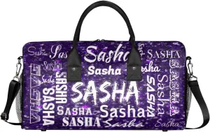 Personalized Travel Duffel Bags with Name, Custom Gymnastics Cheer Dance Gym Duffel Bag for Women Men Overnight Weekender Bag Birthday Gifts, Deep Purple Glitter (No Glitter)