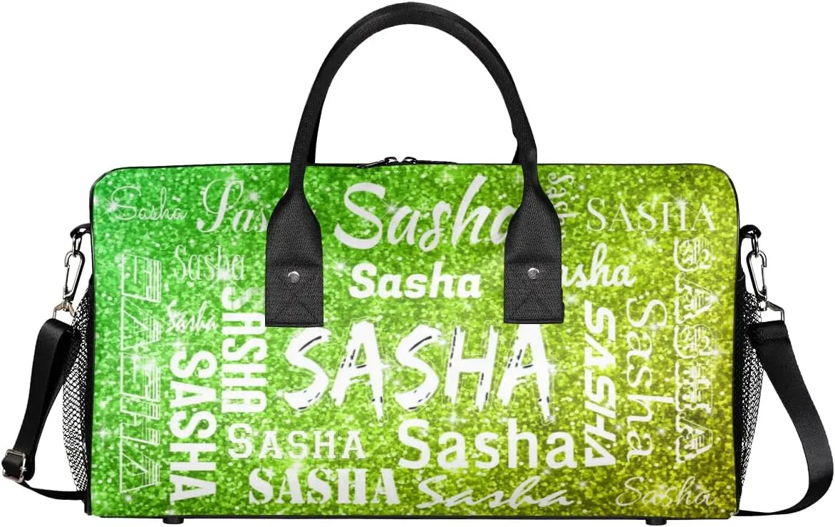 Personalized Travel Duffel Bags with Name, Custom Gymnastics Cheer Dance Gym Duffel Bag for Women Men Overnight Weekender Bag Birthday Gifts, Light Green Glitter (No Glitter)