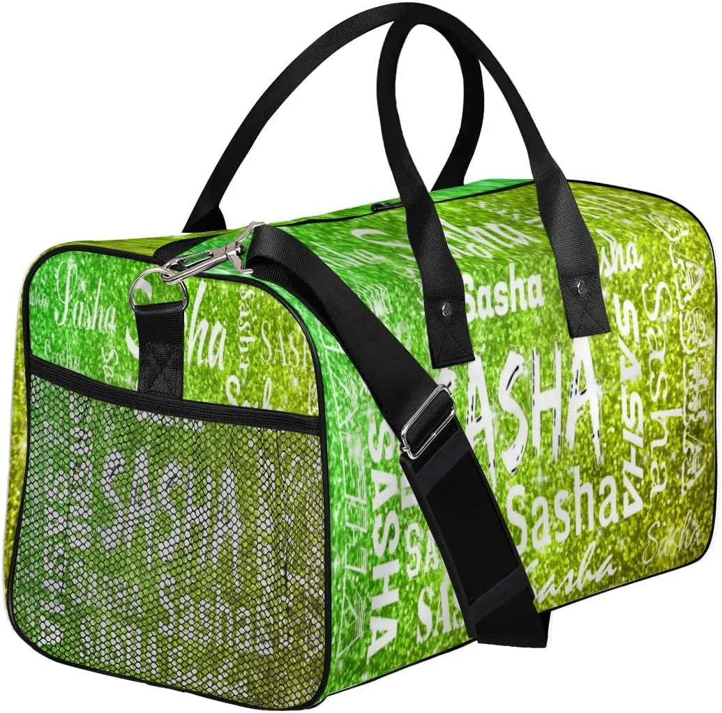 Personalized Travel Duffel Bags with Name, Custom Gymnastics Cheer Dance Gym Duffel Bag for Women Men Overnight Weekender Bag Birthday Gifts, Light Green Glitter (No Glitter)