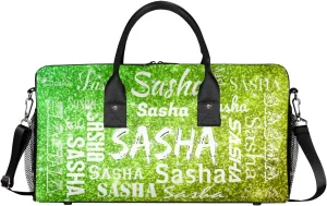 Personalized Travel Duffel Bags with Name, Custom Gymnastics Cheer Dance Gym Duffel Bag for Women Men Overnight Weekender Bag Birthday Gifts, Light Green Glitter (No Glitter)