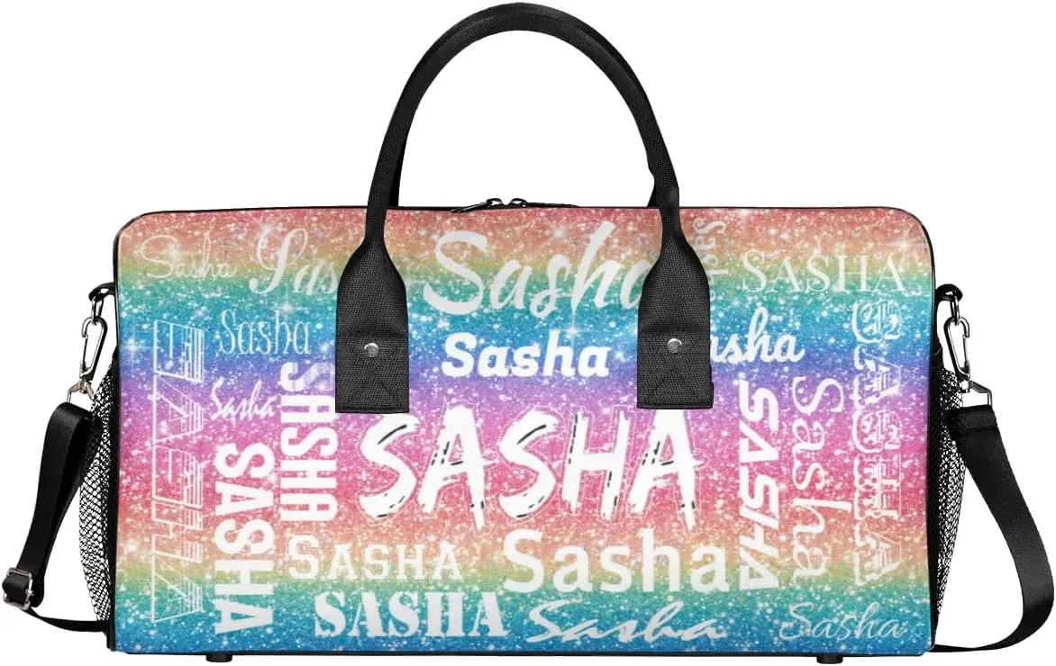 Personalized Travel Duffel Bags with Name, Custom Gymnastics Cheer Dance Gym Duffel Bag for Women Men Overnight Weekender Bag Birthday Gifts, Light Rainbow (No Glitter)