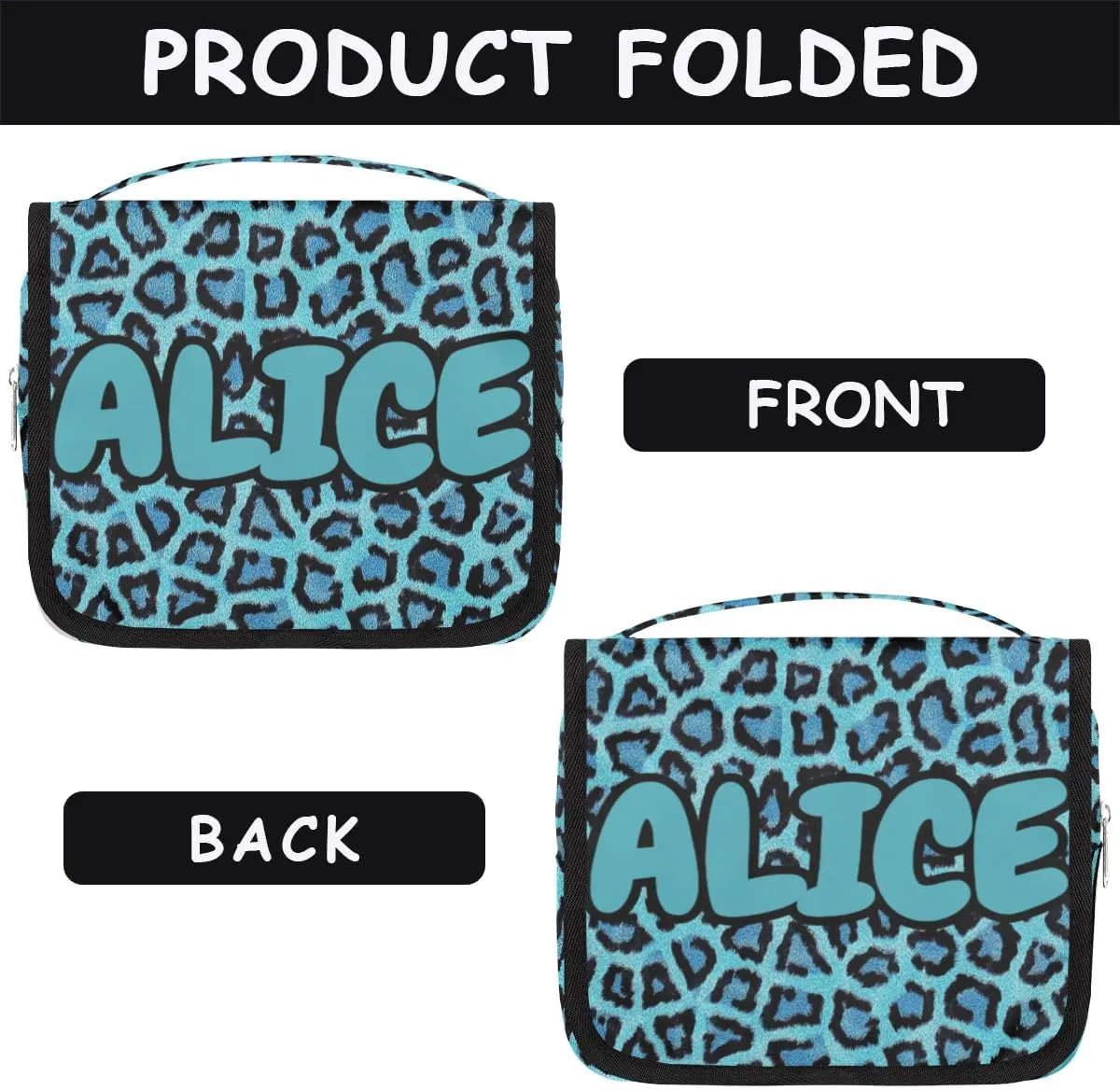 Personalized Travel Makeup Bag Cosmetic Bag for Woman Men,Custom Hanging Toiletry Makeup Bag with Handle Great DIY Gift for Boys and Girls Blue Leopard Print