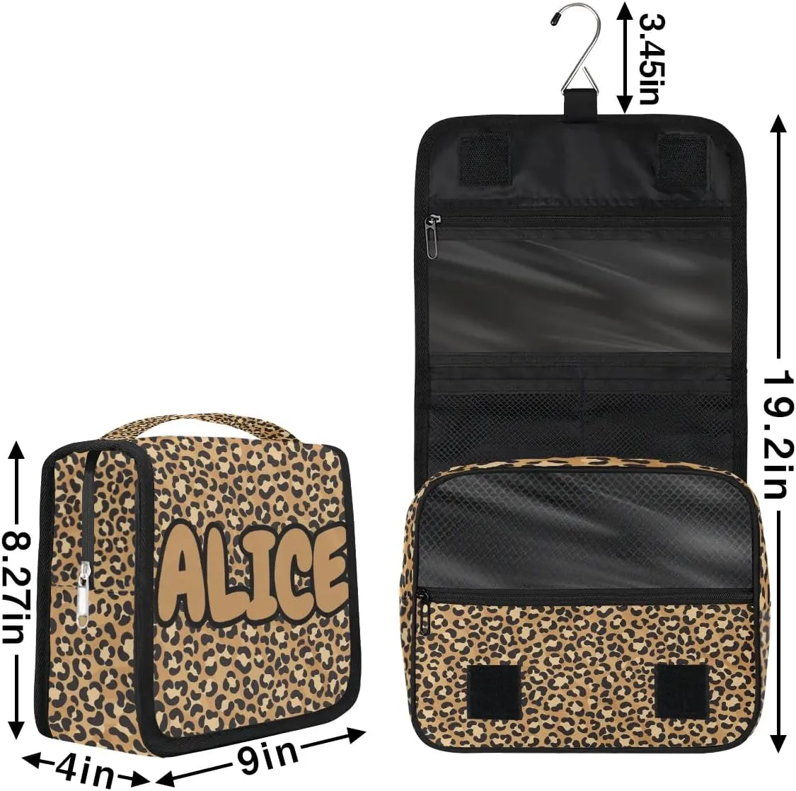 Personalized Travel Makeup Bag Cosmetic Bag for Woman Men,Custom Hanging Toiletry Makeup Bag with Handle Great DIY Gift for Boys and Girls Brown Leopard Print