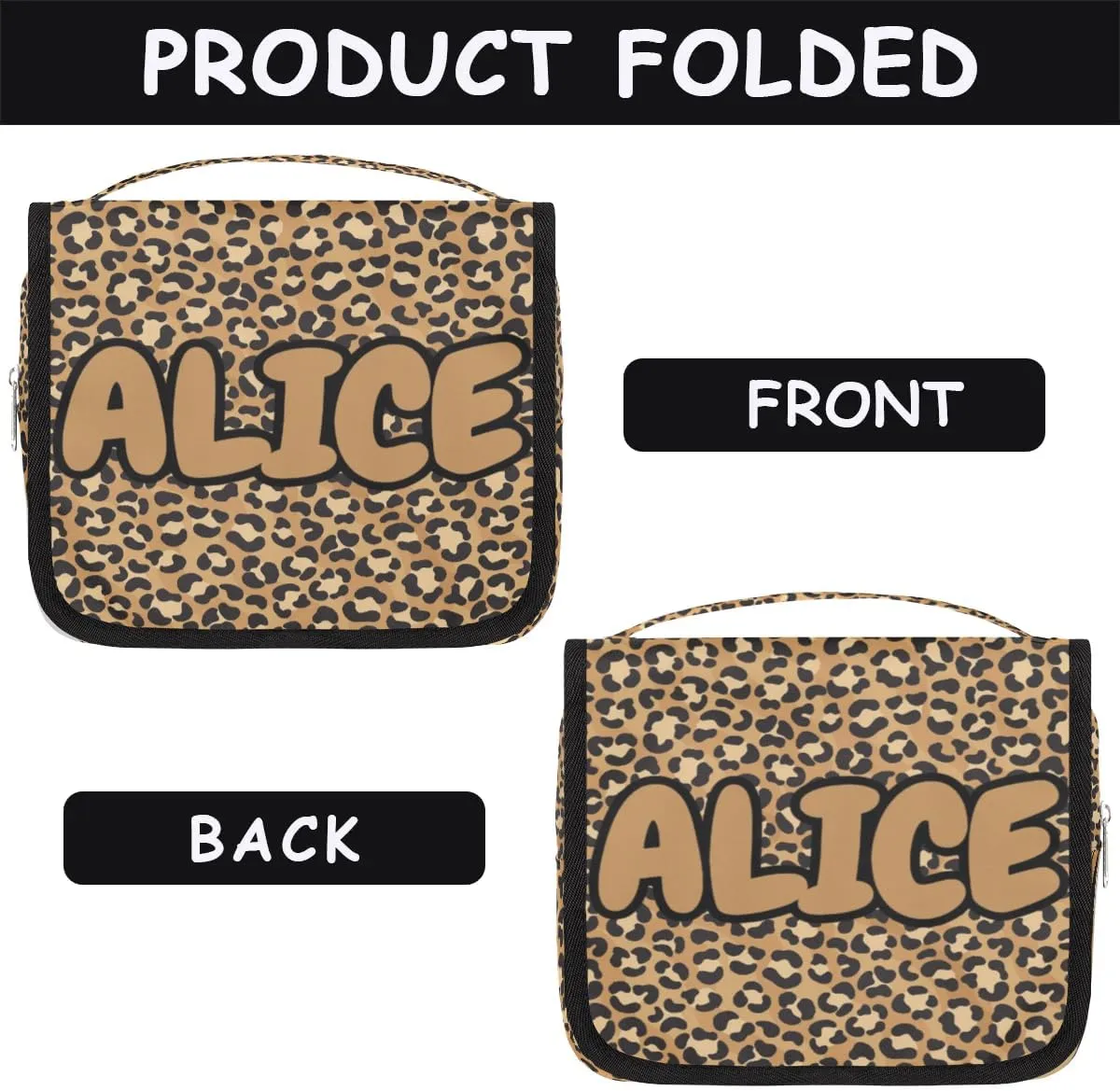 Personalized Travel Makeup Bag Cosmetic Bag for Woman Men,Custom Hanging Toiletry Makeup Bag with Handle Great DIY Gift for Boys and Girls Brown Leopard Print