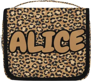 Personalized Travel Makeup Bag Cosmetic Bag for Woman Men,Custom Hanging Toiletry Makeup Bag with Handle Great DIY Gift for Boys and Girls Brown Leopard Print