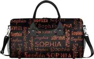 Personalized Travel Sports Bag for Women, Black Custom Gym Duffel Bags Birthday Gift with Dark Orange Glitter Name Cheer Dance Overnight Weekender Bag