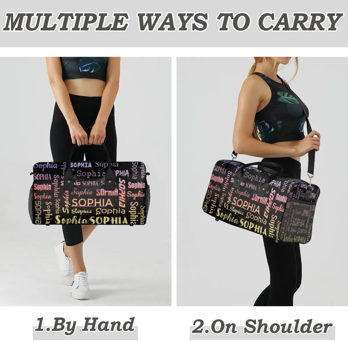 Personalized Travel Sports Bag for Women, Black Custom Gym Duffel Bags Birthday Gift with Glitter Theme Name Cheer Dance Overnight Weekender Bag