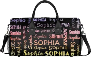 Personalized Travel Sports Bag for Women, Black Custom Gym Duffel Bags Birthday Gift with Glitter Theme Name Cheer Dance Overnight Weekender Bag