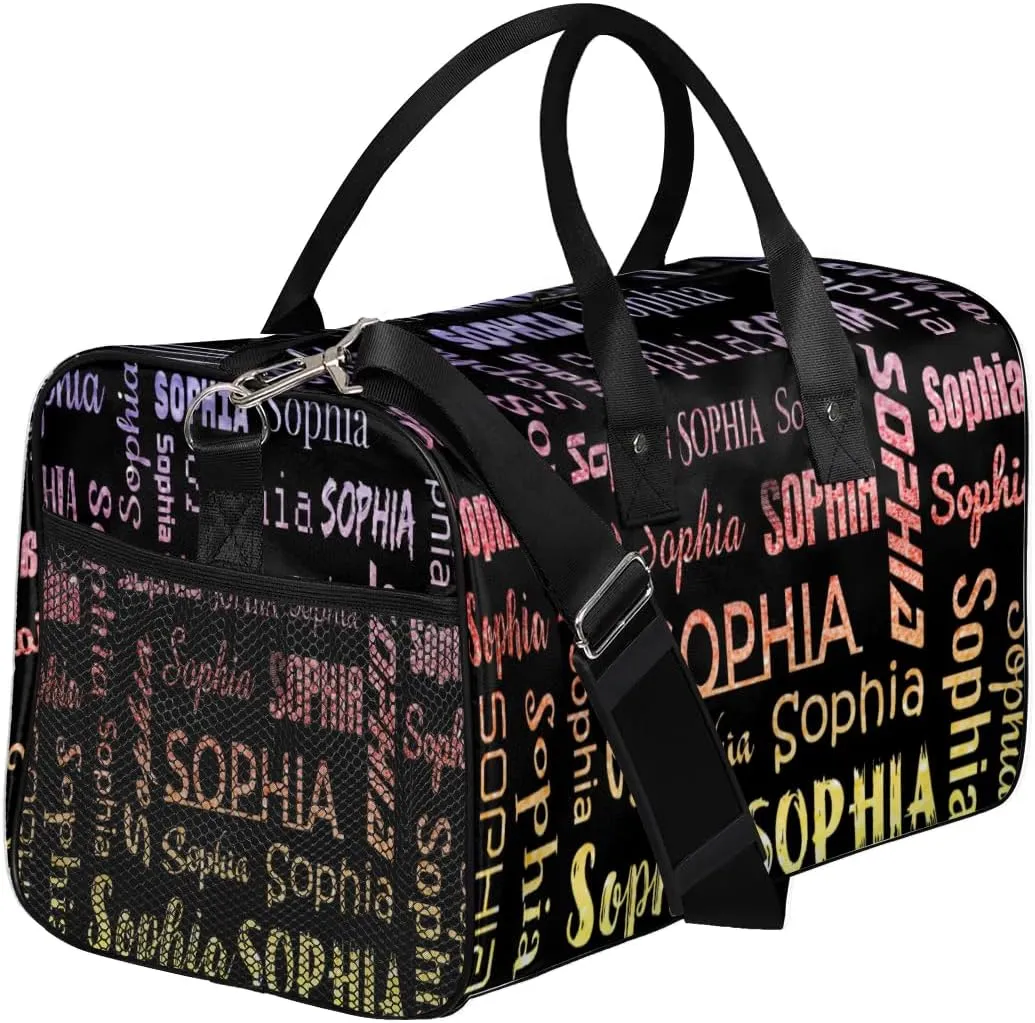 Personalized Travel Sports Bag for Women, Black Custom Gym Duffel Bags Birthday Gift with Glitter Theme Name Cheer Dance Overnight Weekender Bag