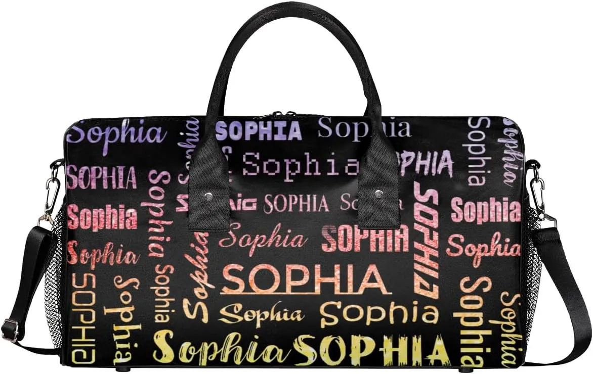 Personalized Travel Sports Bag for Women, Black Custom Gym Duffel Bags Birthday Gift with Glitter Theme Name Cheer Dance Overnight Weekender Bag