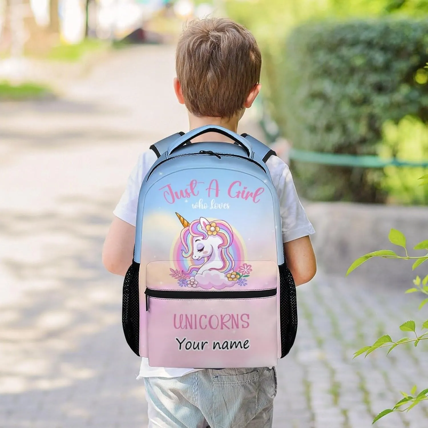 Personalized Unicorn Backpacks for Girls Boys, 16 Inch Cute Backpack for School, Pink, Large Capacity, Durable, Lightweight Bookbag for Kids Travel