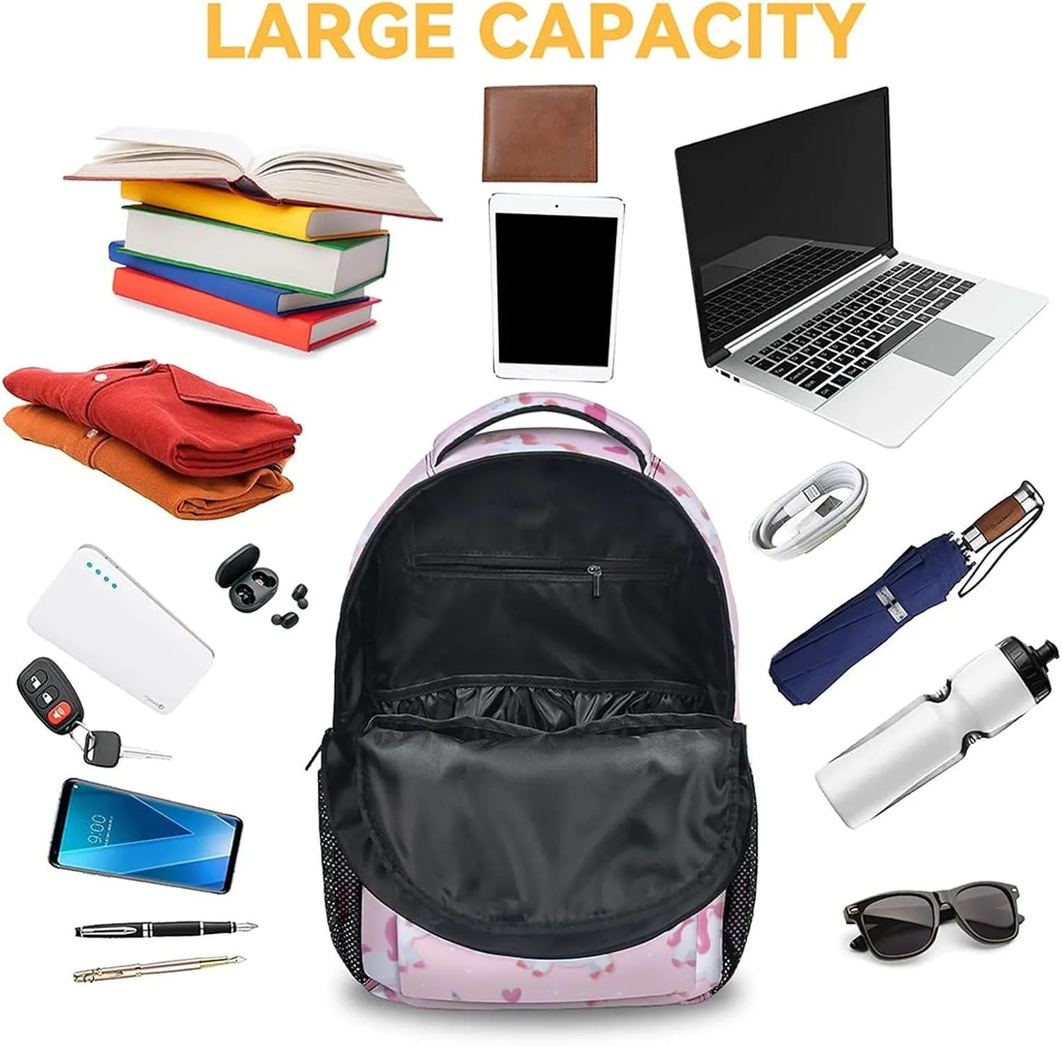 Personalized Unicorn Backpacks for Girls Boys, 16 Inch Cute Backpack for School, Pink, Large Capacity, Durable, Lightweight Bookbag for Kids Travel