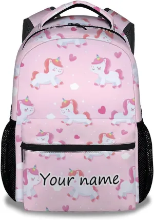 Personalized Unicorn Backpacks for Girls Boys, 16 Inch Cute Backpack for School, Pink, Large Capacity, Durable, Lightweight Bookbag for Kids Travel